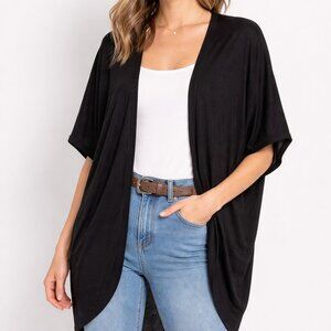 Apt 9 Womens Cardigan Size Small Ribbed Knit Black Half Sleeve Thin Summer Open